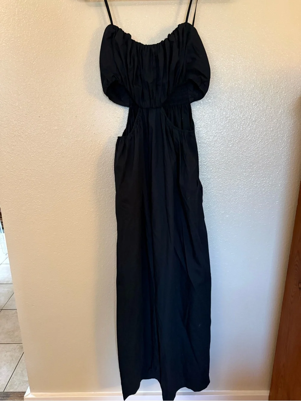 Abercrombie & Fitch Bubble Top Maxi Dress - Black Cutout Spaghetti-Strap